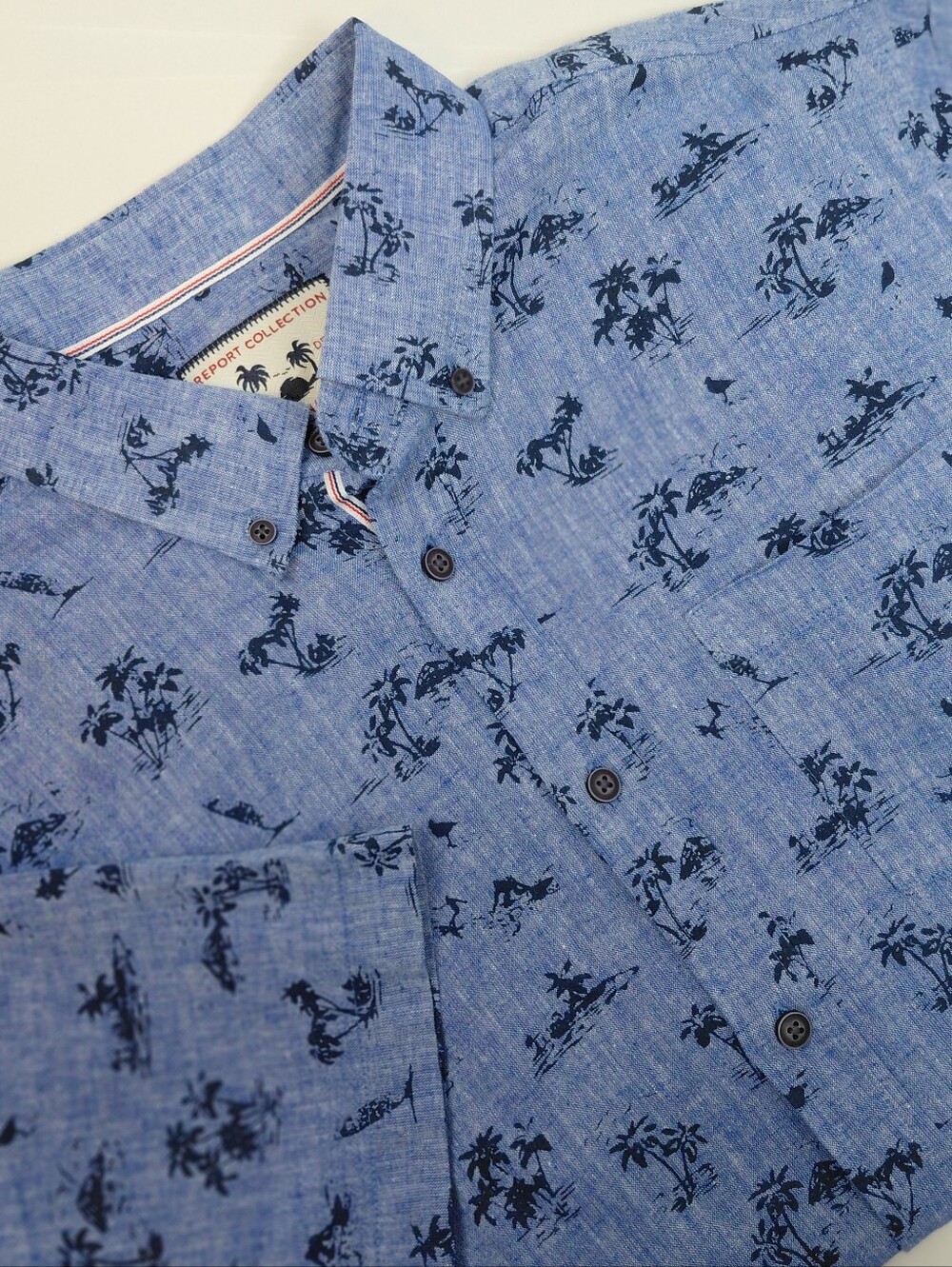 Report Collection Linen Cotton Blend Short Sleeve Button Down Shirt Size Large